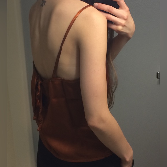 LACAUSA Satiny Slip Cami With Tie Back, Rust XS - Picture 8 of 8